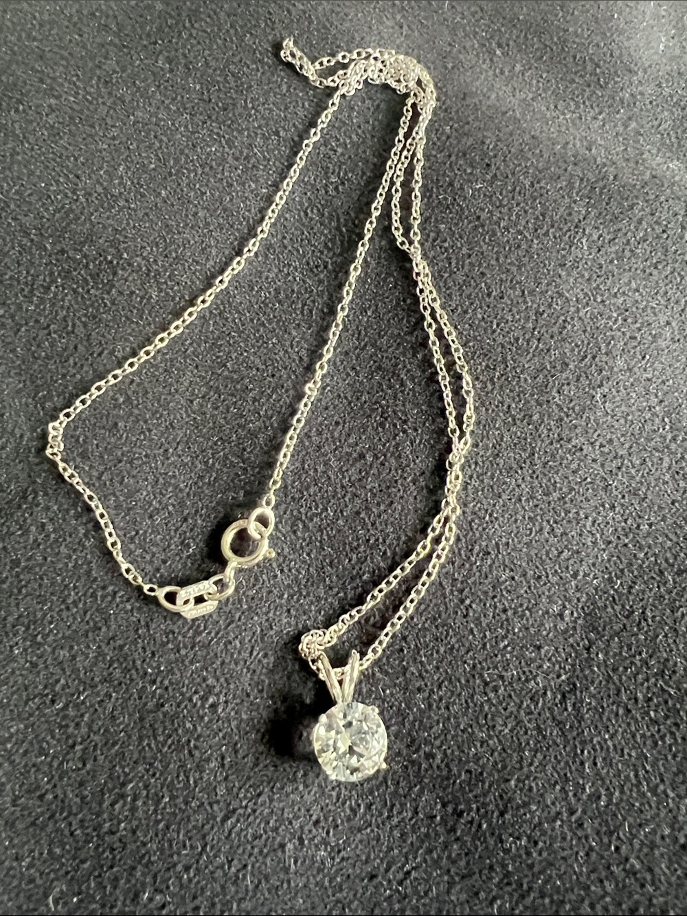 Karizia Spa KA 1772 Sterling Silver 925 White Topaz Solitaire 18” Necklace NWoT